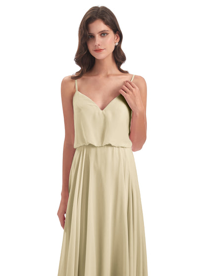 Leah Floor Length Spaghetti Straps Chiffon Bridesmaid Dresses