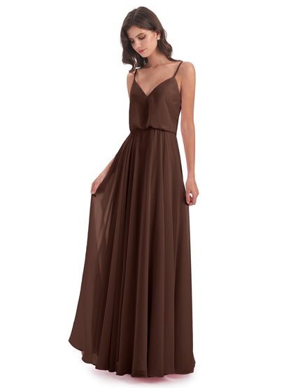 Leah Floor Length Spaghetti Straps Chiffon Bridesmaid Dresses