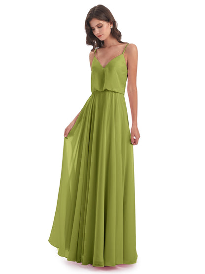 Leah Floor Length Spaghetti Straps Chiffon Bridesmaid Dresses