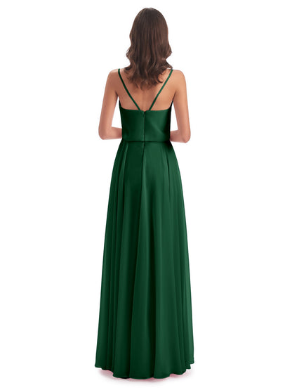 Leah Floor Length Spaghetti Straps Chiffon Bridesmaid Dresses