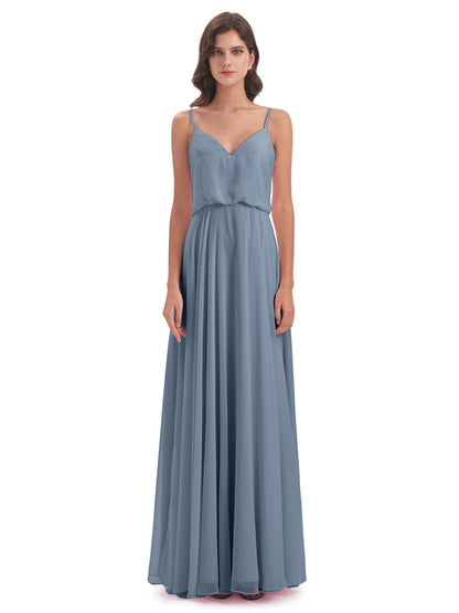 Leah Floor Length Spaghetti Straps Chiffon Bridesmaid Dresses