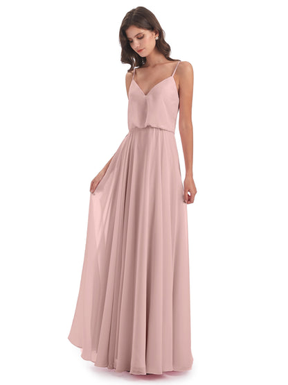 Leah Floor Length Spaghetti Straps Chiffon Bridesmaid Dresses