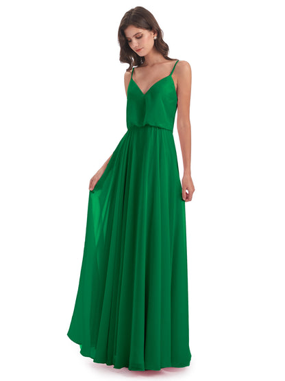 Leah Floor Length Spaghetti Straps Chiffon Bridesmaid Dresses