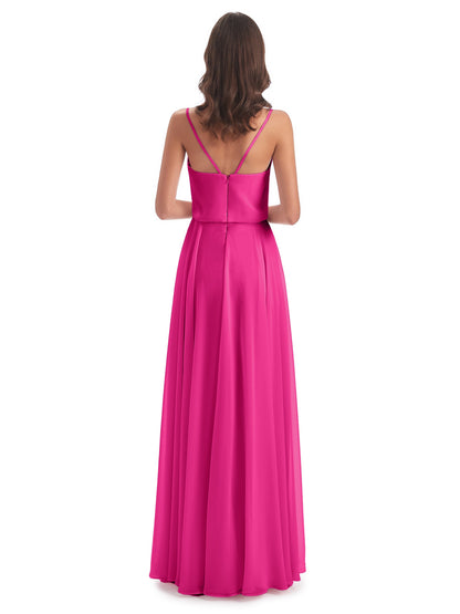 Leah Floor Length Spaghetti Straps Chiffon Bridesmaid Dresses