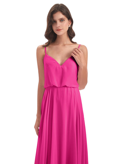 Leah Floor Length Spaghetti Straps Chiffon Bridesmaid Dresses