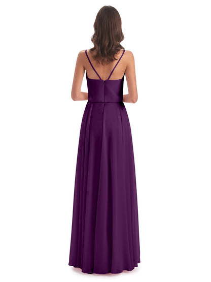 Leah Floor Length Spaghetti Straps Chiffon Bridesmaid Dresses