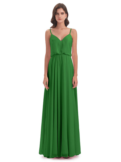 Leah Floor Length Spaghetti Straps Chiffon Bridesmaid Dresses