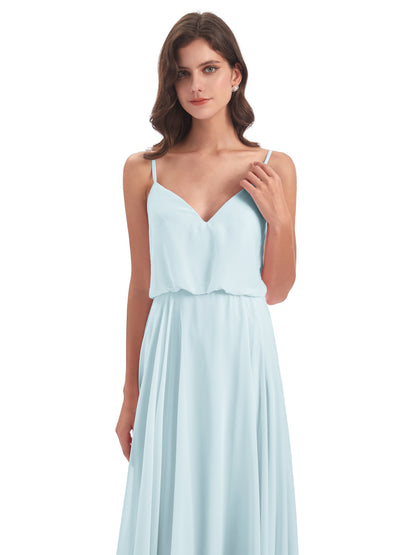 Leah Floor Length Spaghetti Straps Chiffon Bridesmaid Dresses
