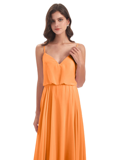 Leah Floor Length Spaghetti Straps Chiffon Bridesmaid Dresses