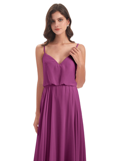 Leah Floor Length Spaghetti Straps Chiffon Bridesmaid Dresses