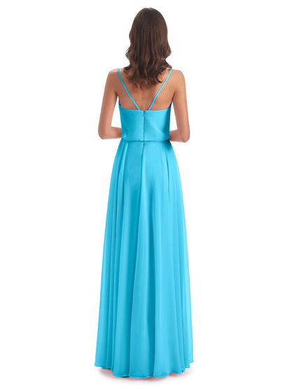 Leah Floor Length Spaghetti Straps Chiffon Bridesmaid Dresses