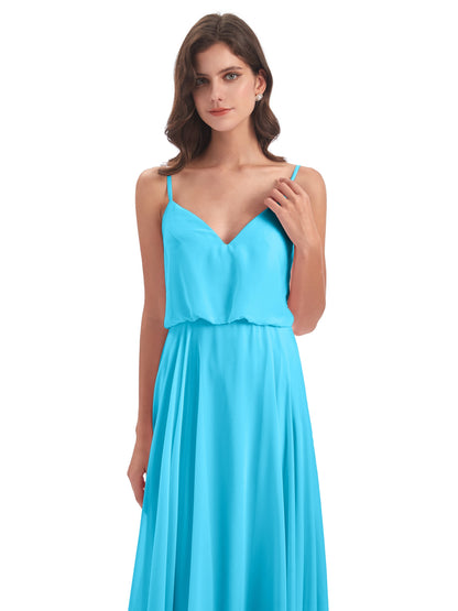 Leah Floor Length Spaghetti Straps Chiffon Bridesmaid Dresses