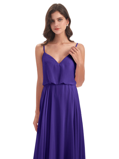 Leah Floor Length Spaghetti Straps Chiffon Bridesmaid Dresses