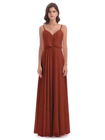 Leah Floor Length Spaghetti Straps Chiffon Bridesmaid Dresses