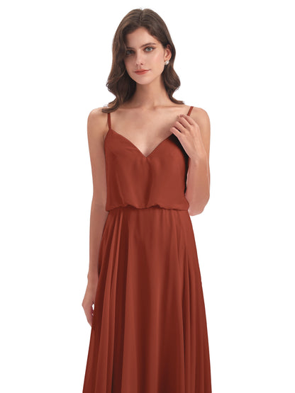 Leah Floor Length Spaghetti Straps Chiffon Bridesmaid Dresses