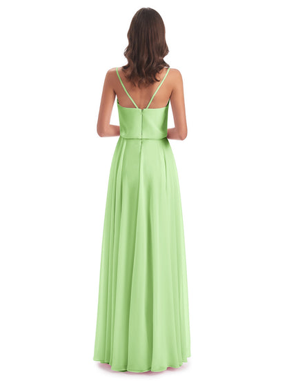 Leah Floor Length Spaghetti Straps Chiffon Bridesmaid Dresses
