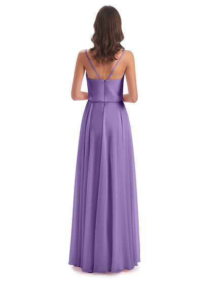 Leah Floor Length Spaghetti Straps Chiffon Bridesmaid Dresses