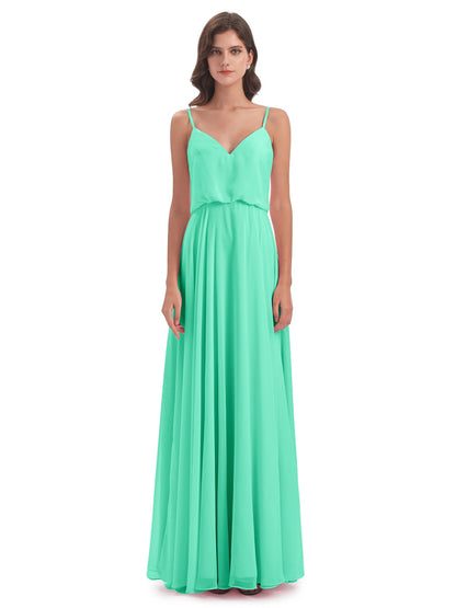 Leah Floor Length Spaghetti Straps Chiffon Bridesmaid Dresses