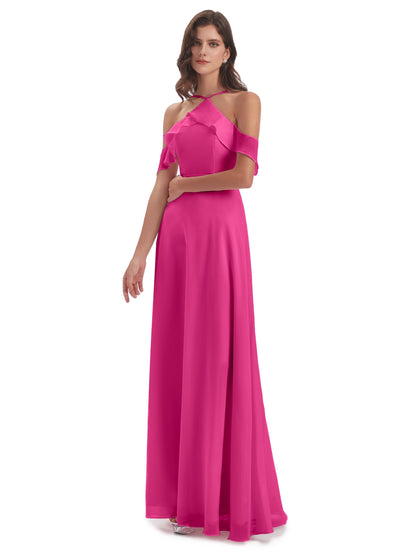 Lillian Sheath Off The Shoulder Chiffon Long Bridesmaid Dresses