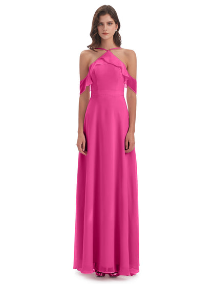 Lillian Sheath Off The Shoulder Chiffon Long Bridesmaid Dresses