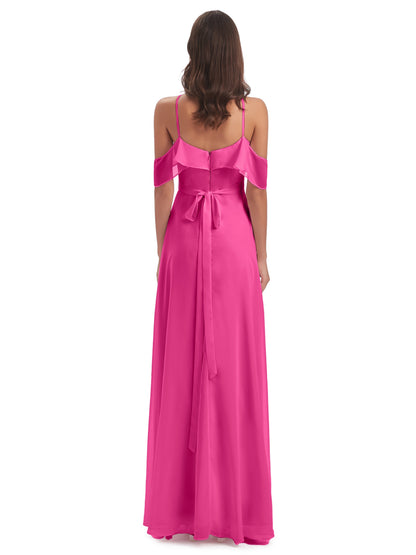 Lillian Sheath Off The Shoulder Chiffon Long Bridesmaid Dresses