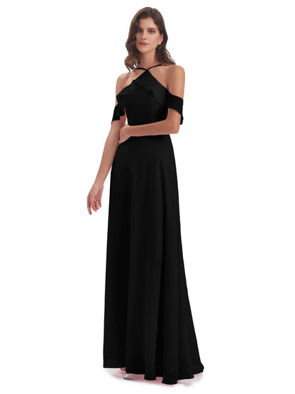 Lillian Sheath Off The Shoulder Chiffon Long Bridesmaid Dresses