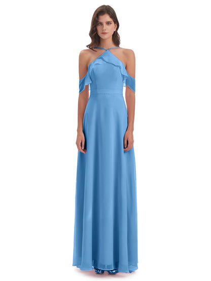 Lillian Sheath Off The Shoulder Chiffon Long Bridesmaid Dresses