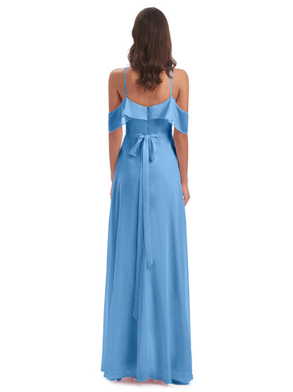 Lillian Sheath Off The Shoulder Chiffon Long Bridesmaid Dresses
