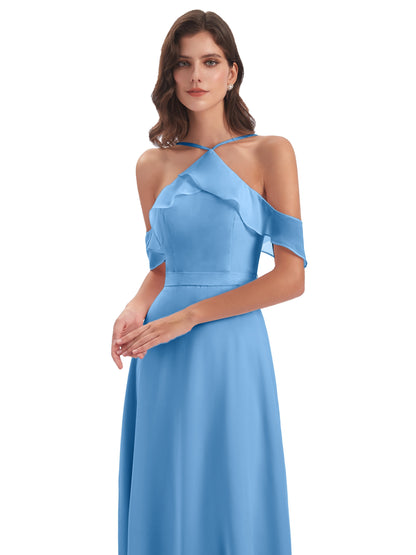 Lillian Sheath Off The Shoulder Chiffon Long Bridesmaid Dresses