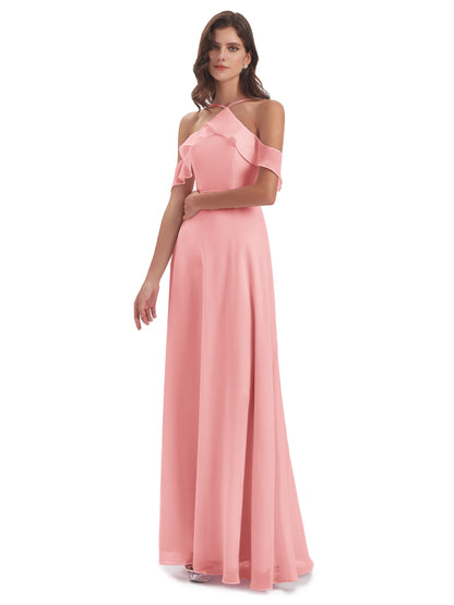 Lillian Sheath Off The Shoulder Chiffon Long Bridesmaid Dresses