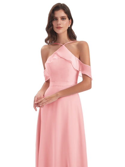 Lillian Sheath Off The Shoulder Chiffon Long Bridesmaid Dresses
