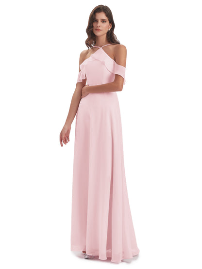 Lillian Sheath Off The Shoulder Chiffon Long Bridesmaid Dresses