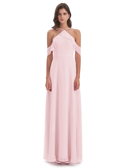 Lillian Sheath Off The Shoulder Chiffon Long Bridesmaid Dresses