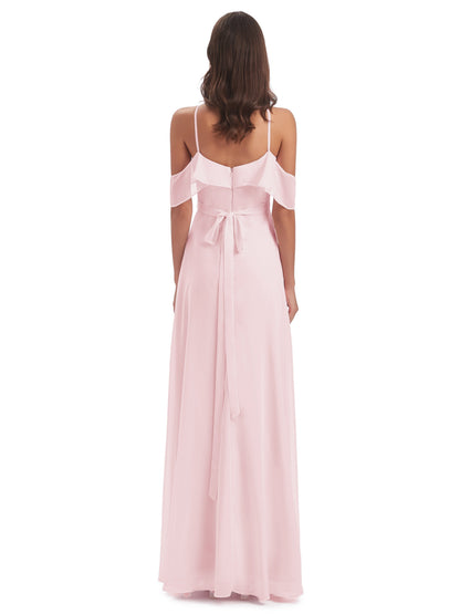 Lillian Sheath Off The Shoulder Chiffon Long Bridesmaid Dresses