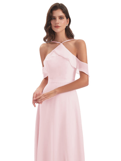 Lillian Sheath Off The Shoulder Chiffon Long Bridesmaid Dresses