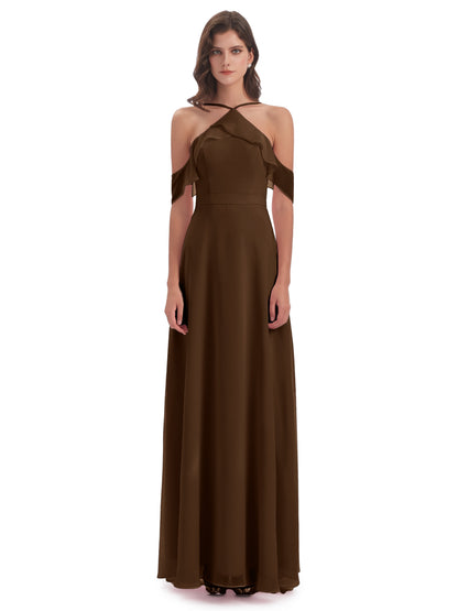 Lillian Sheath Off The Shoulder Chiffon Long Bridesmaid Dresses