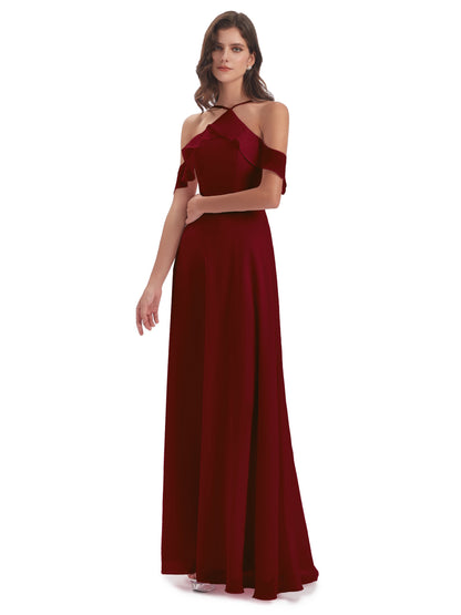 Lillian Sheath Off The Shoulder Chiffon Long Bridesmaid Dresses