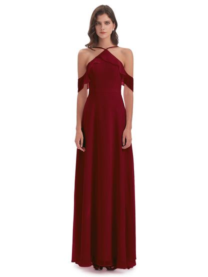 Lillian Sheath Off The Shoulder Chiffon Long Bridesmaid Dresses