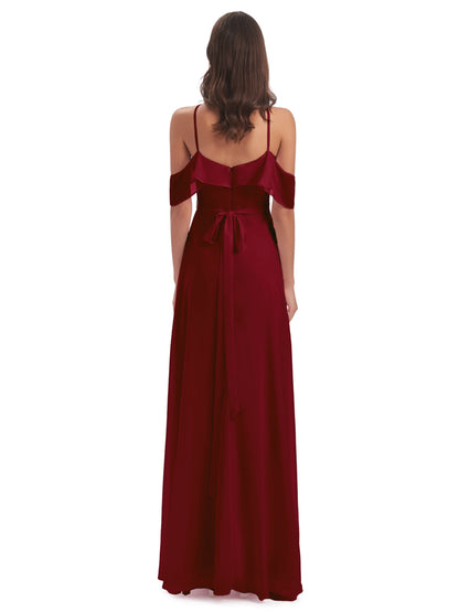 Lillian Sheath Off The Shoulder Chiffon Long Bridesmaid Dresses
