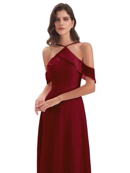 Lillian Sheath Off The Shoulder Chiffon Long Bridesmaid Dresses