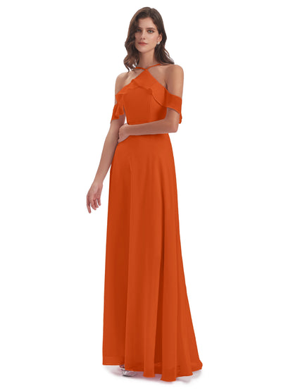 Lillian Sheath Off The Shoulder Chiffon Long Bridesmaid Dresses
