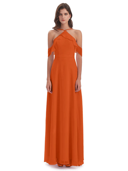 Lillian Sheath Off The Shoulder Chiffon Long Bridesmaid Dresses