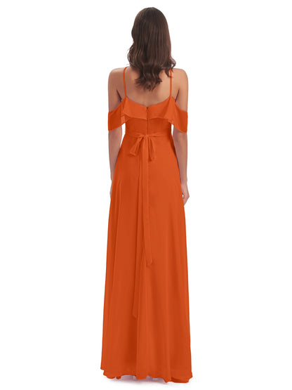 Lillian Sheath Off The Shoulder Chiffon Long Bridesmaid Dresses
