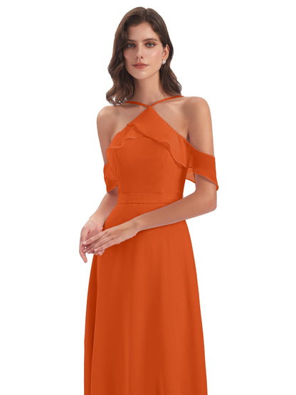 Lillian Sheath Off The Shoulder Chiffon Long Bridesmaid Dresses