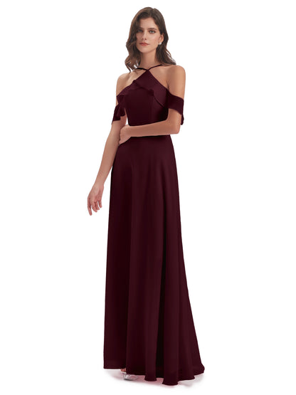 Lillian Sheath Off The Shoulder Chiffon Long Bridesmaid Dresses