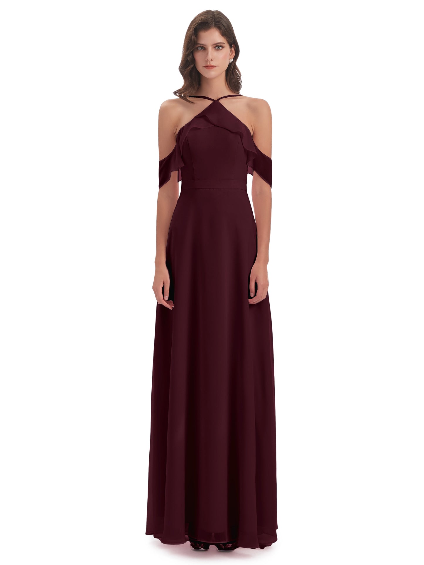 Lillian Sheath Off The Shoulder Chiffon Long Bridesmaid Dresses