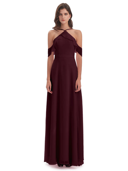 Lillian Sheath Off The Shoulder Chiffon Long Bridesmaid Dresses