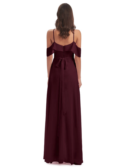 Lillian Sheath Off The Shoulder Chiffon Long Bridesmaid Dresses