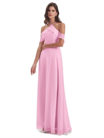 Lillian Sheath Off The Shoulder Chiffon Long Bridesmaid Dresses