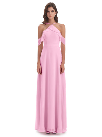 Lillian Sheath Off The Shoulder Chiffon Long Bridesmaid Dresses